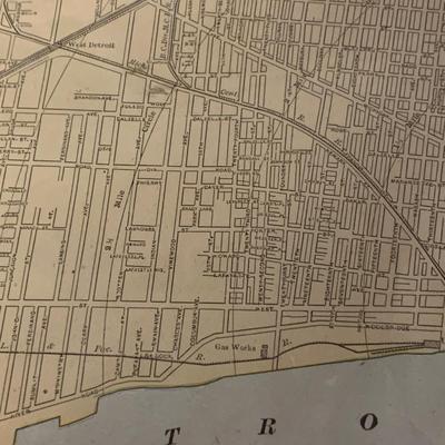 1889s Framed Map of Detroit Michigan