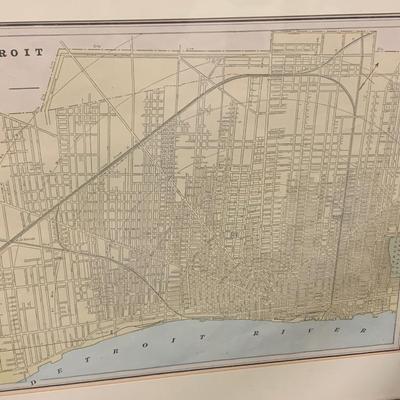 1889s Framed Map of Detroit Michigan