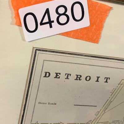 1889s Framed Map of Detroit Michigan