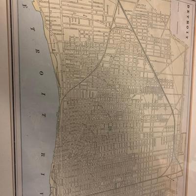 1889s Framed Map of Detroit Michigan