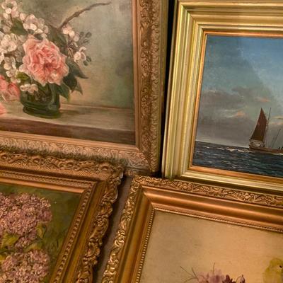 Antique Oil On Board Framed Art Lot