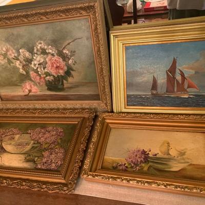 Antique Oil On Board Framed Art Lot