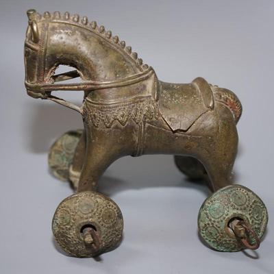 VINTAGE BRONZE HORSE ON WHEELS 6"