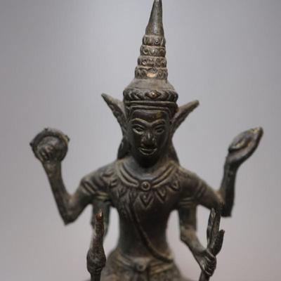 BRONZE ANTIQUE SCULPTURE HINDU DIETY RIDING ELEPHANT