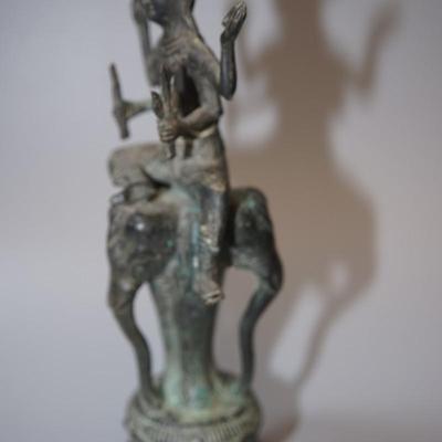 BRONZE ANTIQUE SCULPTURE HINDU DIETY RIDING ELEPHANT