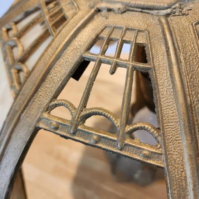 Antique Octagonal Ornate Slag Glass Table Lamp Curved Shade