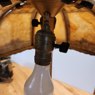 Antique Octagonal Ornate Slag Glass Table Lamp Curved Shade