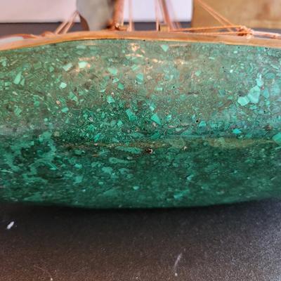 Vintage Handcrafted Sailboat Green Stone & Brass
