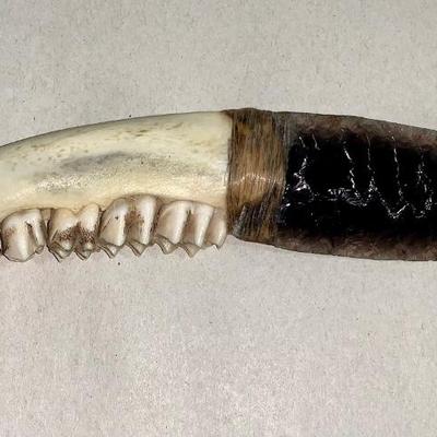 Flintknapped Obsidian Knife W/Jawbone Handle by Dale Duby