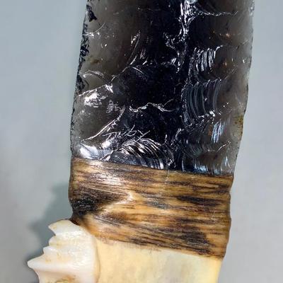 Flintknapped Obsidian Knife W/Jawbone Handle by Dale Duby
