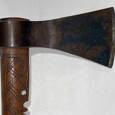 Native American Axe/Tomahawk with Carved Handle