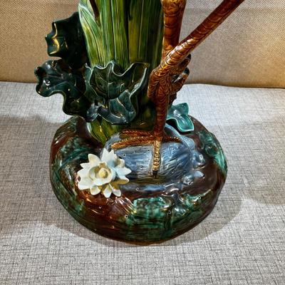 Antique Majolica Stork/Egret/Heron Vase Stick Stand? Holdcroft?