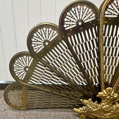 Ornate Brass Fan Fireplace Screen