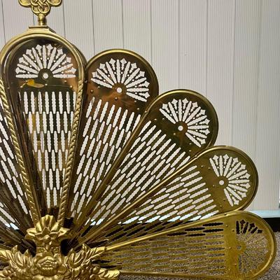 Ornate Brass Fan Fireplace Screen