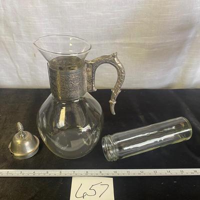 Vintage Glass and Silver Plated Water Pitcher w/insert
