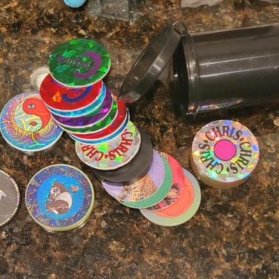 MISC ITEMS; POGS, DOLL HOUSE FURNITURE, CRAFT STICKS & MUCH MORE
