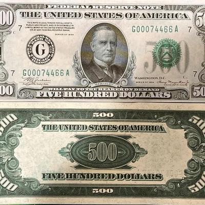 SC SCARCER 1934 PLAIN $500 Key Kansas City, MO District Five Hundred FRN