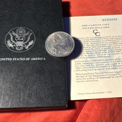 1882 CARSON CITY MORGAN W BOX AND COA XVF
