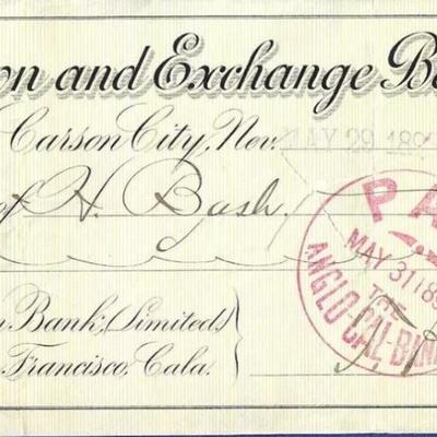 1898 Carson City Bank Draft Signed US Mint Superintendent