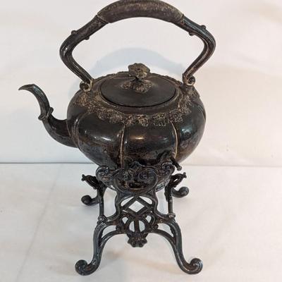Vintage Tilt Tea Pot Coffee Stand & Warmer Burner Set