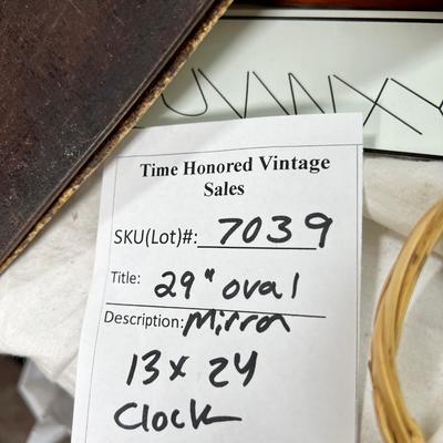 Antique clock, Hanging oval mirror, Leroy lettering machine