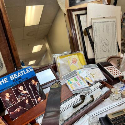 Antique clock, Hanging oval mirror, Leroy lettering machine