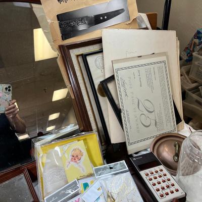 Antique clock, Hanging oval mirror, Leroy lettering machine