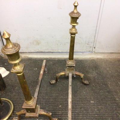 Brass Fireplace Andirons and Poker Set