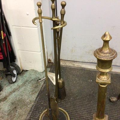 Brass Fireplace Andirons and Poker Set