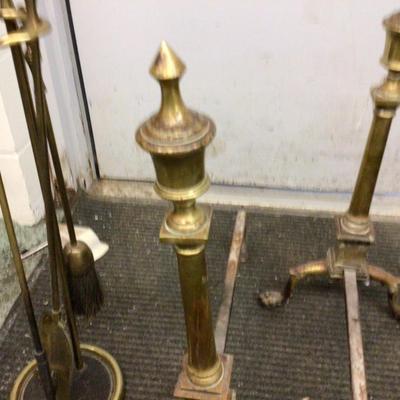 Brass Fireplace Andirons and Poker Set
