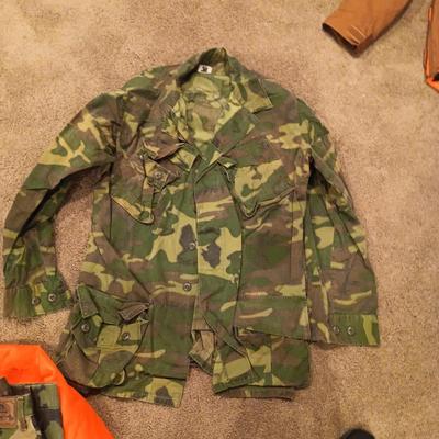 CABELA'S CAMO PANTS, CAMO JACKET AND ORANGE HOODIE