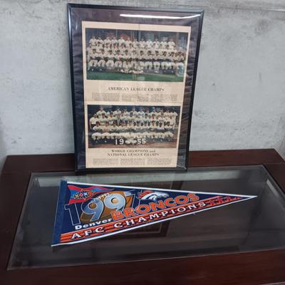 DENVER BRONCO PENDANT AND FRAMED SPORTS NEWSPRINT