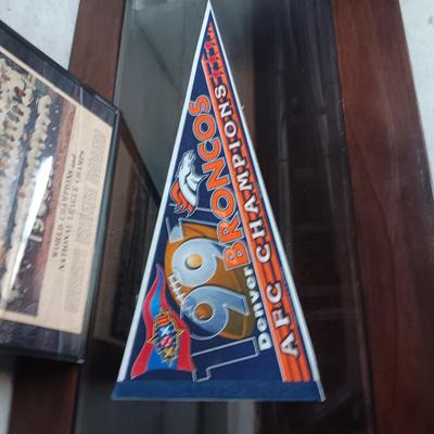 DENVER BRONCO PENDANT AND FRAMED SPORTS NEWSPRINT