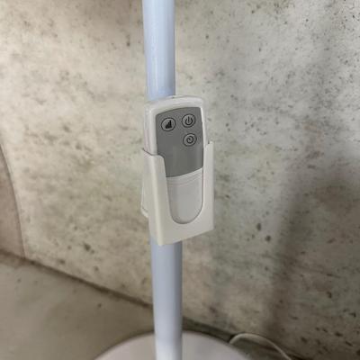 BOX AND OSCILLATING FAN ON AN ADJUSTABLE STAND