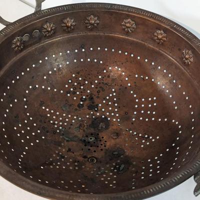 Vintage Copper Colander With Handles