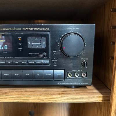 SONY AM/FM STEREO RECEIVER & DISC PLAYER W/REALISTIC SPEAKERS PLUS STEREO CABINET