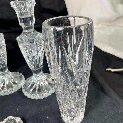 Cut crystal salts, Candle holders, vases