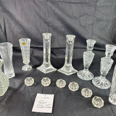 Cut crystal salts, Candle holders, vases