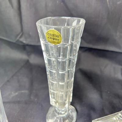 Cut crystal salts, Candle holders, vases
