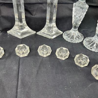Cut crystal salts, Candle holders, vases