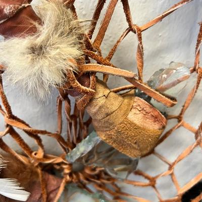 Leather wrapped Dreamcatcher with carved glass, Basket, inlay plate