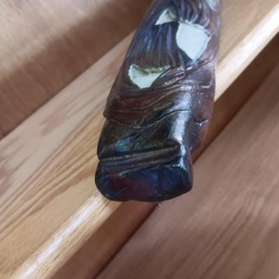 SIGNED CLAY WALL POCKET WITH AN IRIDESCENT GLAZE AND 2 METAL CANDLE ILLUMINATORS