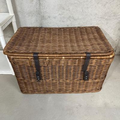 PLASTIC STORAGE SHELF AND WICKER CHEST