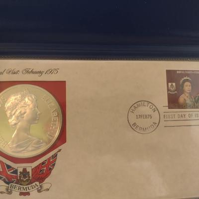1975 Royal Visit Bermuda Queen Elizabeth Sterling $25 Silver Coin with First Day Issue Stamp (#62)