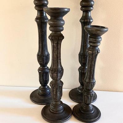 Set of 4 Wood Candle Sticks