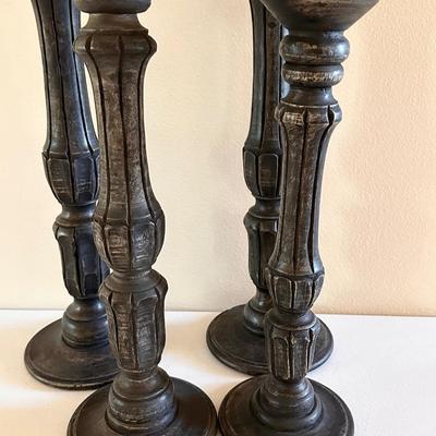 Set of 4 Wood Candle Sticks