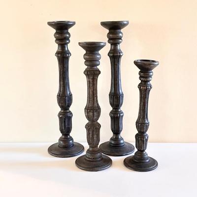 Set of 4 Wood Candle Sticks