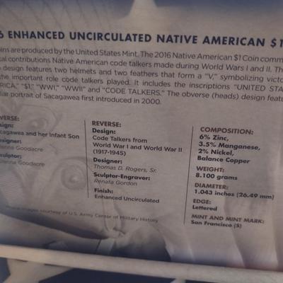 2016 U. S. Mint Code Talkers $1 Coin and Currency Set (#66)