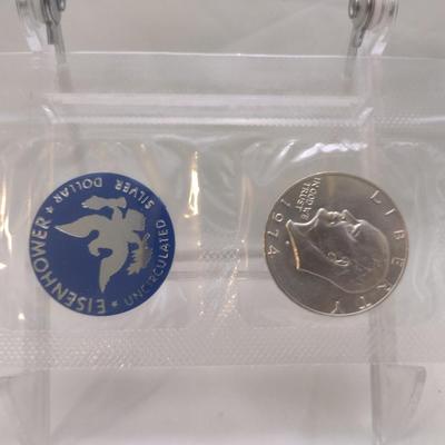 Set of Two 1974 U. S. Mint Eisenhower Silver Dollar Uncirculated Coin (#88)