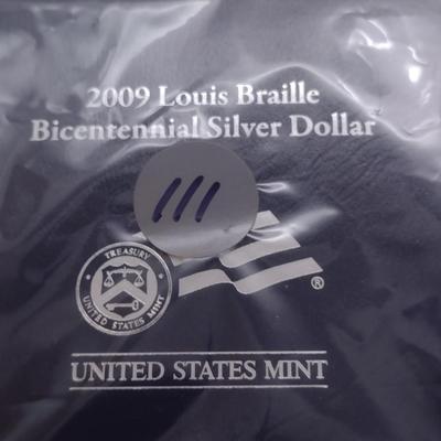 2009 U. S. Mint Louis Braille Bicentennial Silver Dollar Proof Coin (#111)